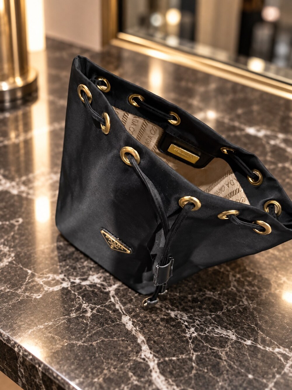 Prada Black Drawstring Makeup Bag | Versatile Black Pouch - Picture 6 of 6